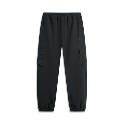 Li Ning Sports Trend Series Loose Fit Cuffed Solid Color Lace-Up Knitted Sweatpants Men Bottoms Black AYKU559-1