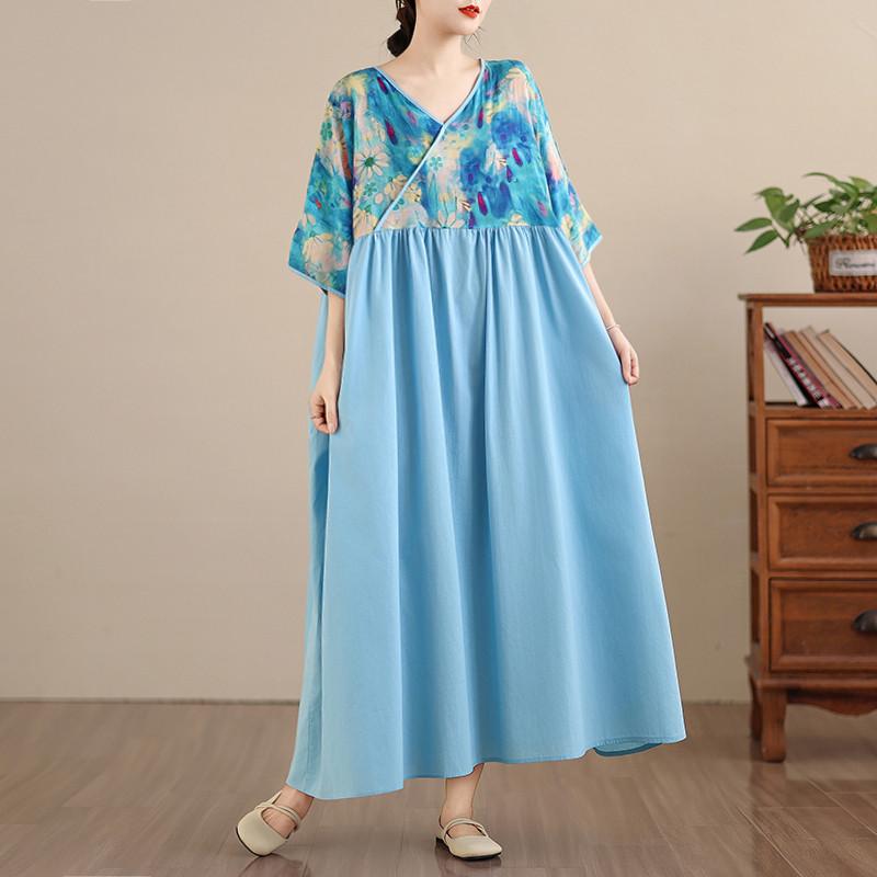 DIMANAF New 2026 Women Plus Size Summer Beach Lady Long Dress Loose Oversize Maxi Floral Print Fashion Cotton