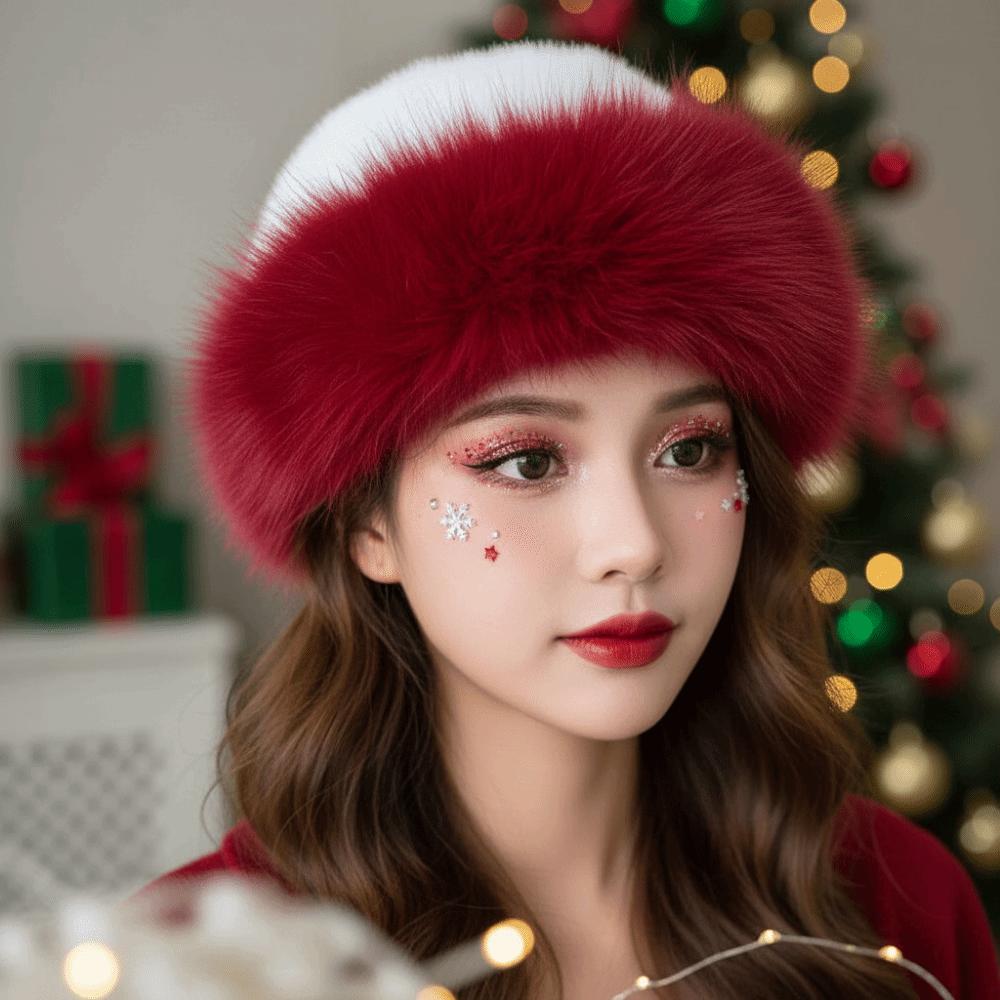 Thick Plush Fluffy Trapper Cap Round Top Plush Bucket Hats Christmas Fur Hat  Ladies