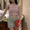 Sweet Spice I Knit Little Tank Top with Halter Women Summer Sleeveless with Off-the-shoulder Base Short Top To Wear