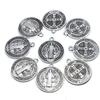 10Pcs Alloy Wafers St. Benedict Medal Hole Beads Saint Benedict Exorcism Connected for DIY Necklace Pendant Accessories
