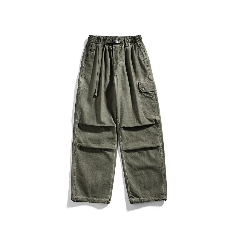 Autumn and winter elastic pure cotton overalls wear-resistant multi-bag fashion simple paratrooper pants men's loose straight wide-leg casual pants