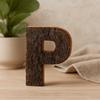 Wooden Letter P Rustic Bark 7 Cm