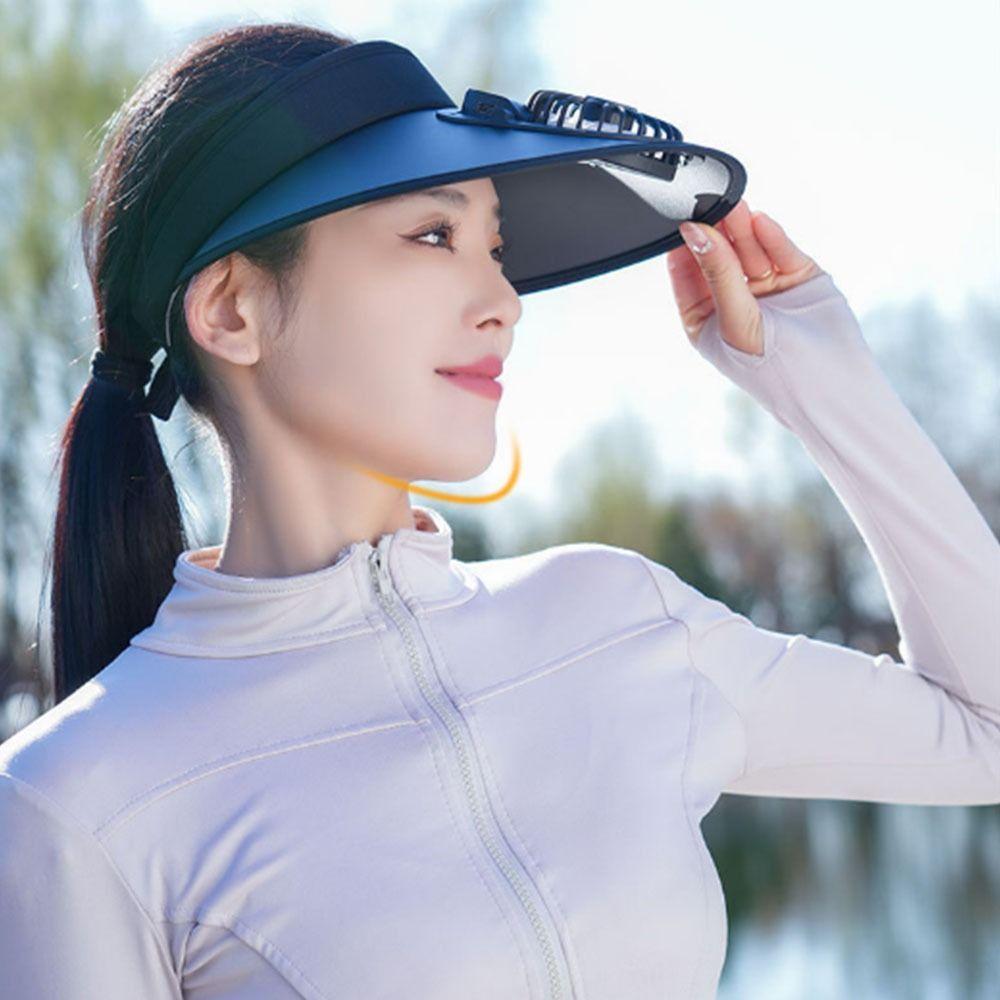 Atmungsaktiver Kühlventilator Hut USB Wiederaufladbar Damen Sonnenhut Leerer Oberteil Sonnenschutzmütze Angeln Camping