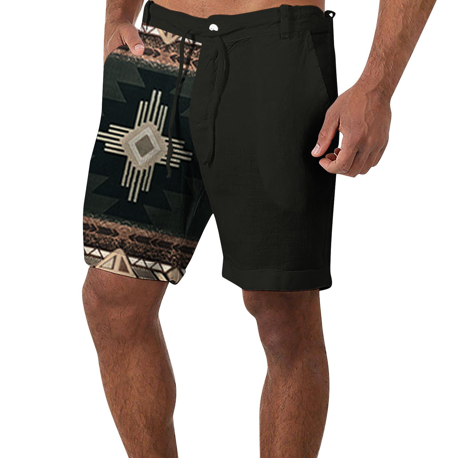 

Мужские спортивные хлопковые льняные повседневные свободные шорты Повседневные пижамы с карманами для бега Брюки M чёрный