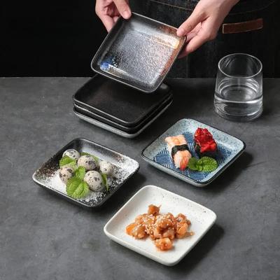 5 Zoll Keramik Quadratische Scheibe Japanischer Stil Küche Speiseteller Haushalt Obstschale Snack Dipsaucen Teller Sushi Besteck