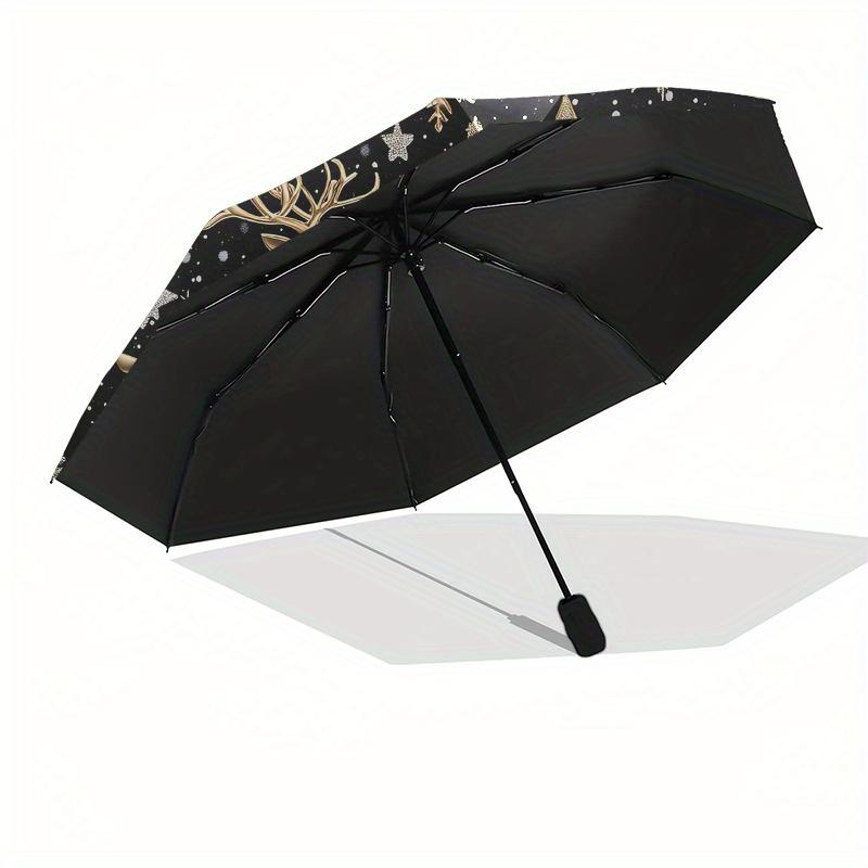 Golden Deer with Presents Christmas OrnamentUmbrella, Portable 3-Fold Compact Umbrella,Christmas Gift ES614
