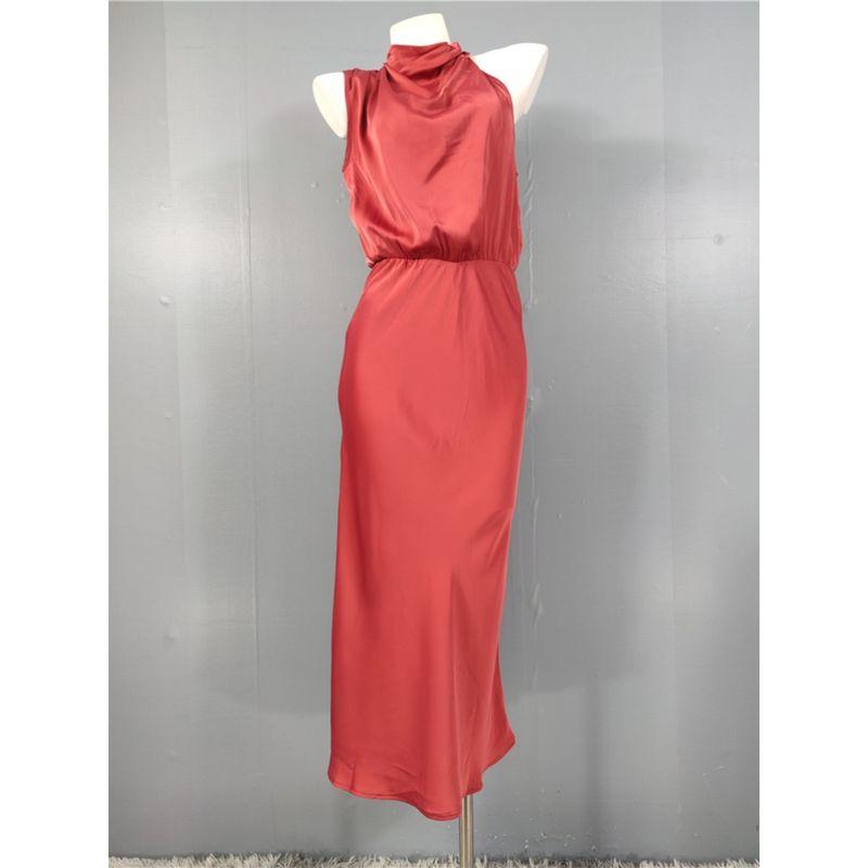 Export Single Fashion Niche Personality Sleeveless Adult Lady Like Woman Graceful Stand Collar Smooth Fabric High Quality Commuter Dress Women