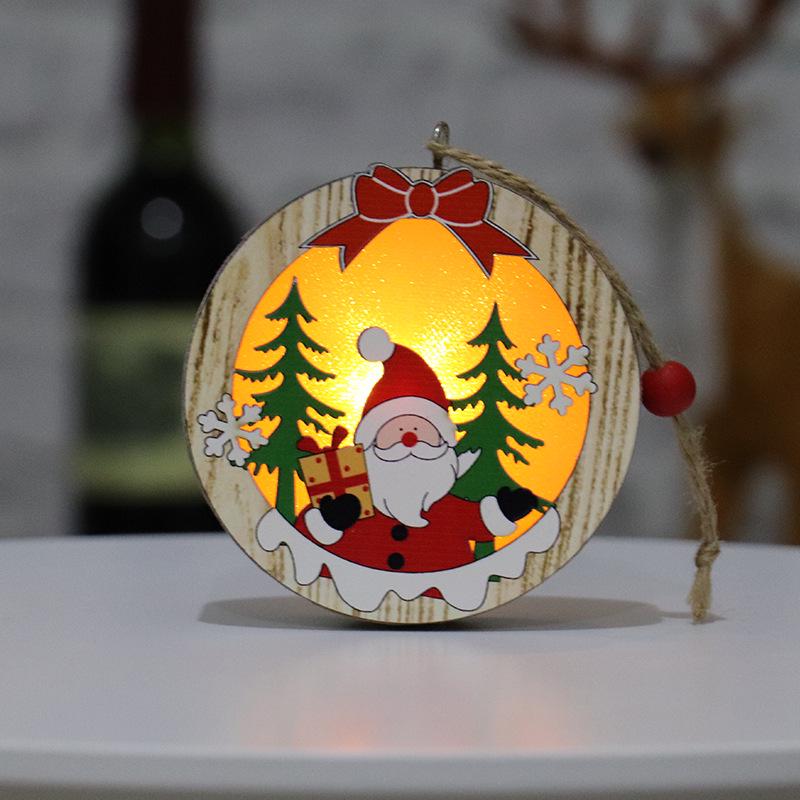 Wooden Luminous Christmas Ornaments: Star, Santa, Snowman, Deer Scene Pendants