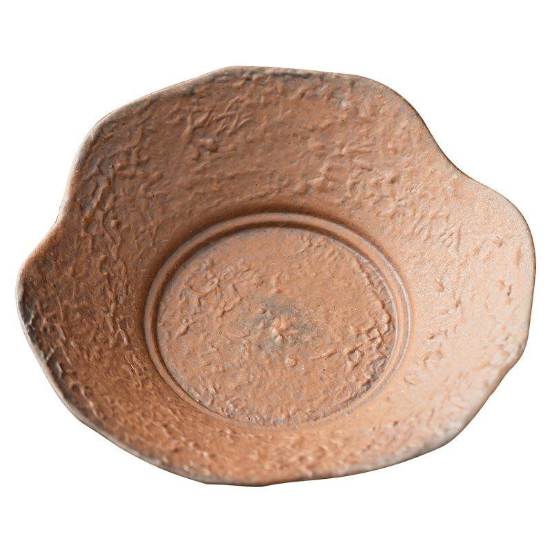 Retro coarse pottery tea saucer, coaster, tea house, kung fu tea holder, Japanese-style cup holder, teacup base, tea ceremony