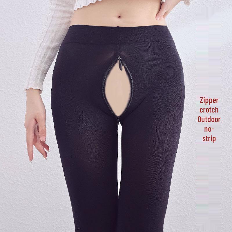 Skin-Friendly Open Crotch Invisible Zipper Pantyhose - Seamless, Bare-Leg Look Leggings