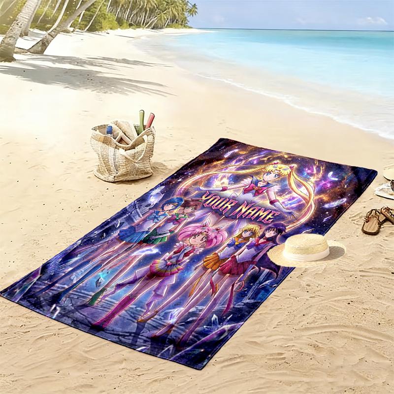 Custom NameSailor Moon Poster Beach Towel Soft Microfiber Summer Towel Quick Dry Absorbent Towel for Beach Swimming Pool Travel
