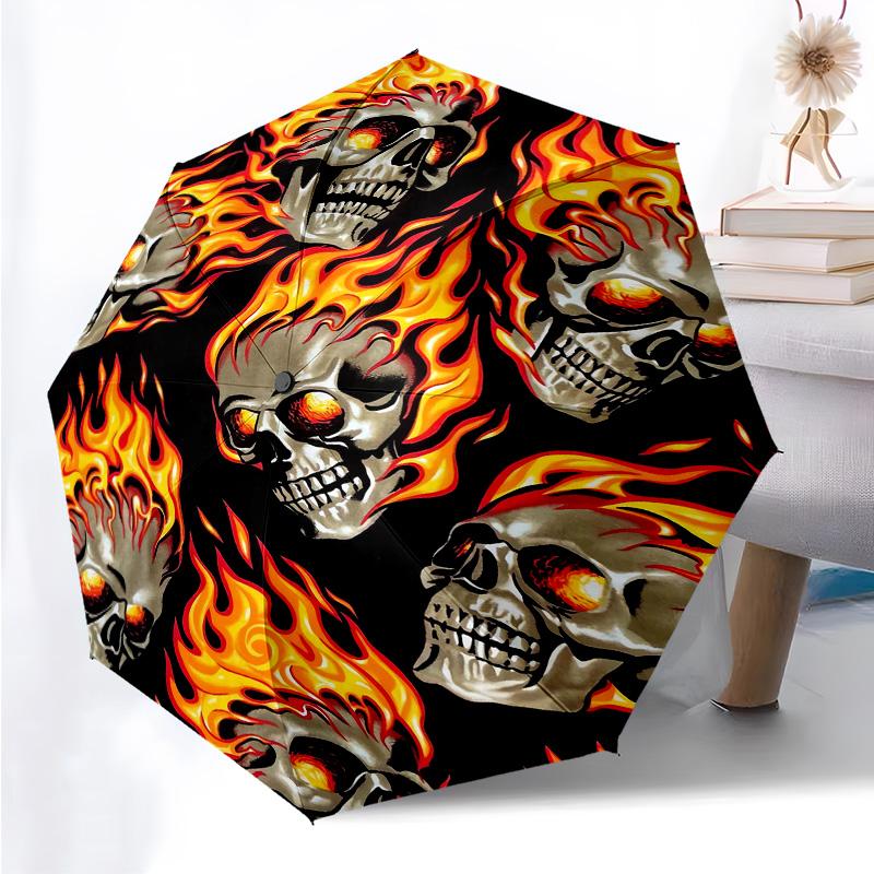 

Crow Skull Rose Themed Folding Umbrella Fashion Auto-Open 8 Iron Ribs Plastic Handle Foldable Sunshade Perfect Christmas Gifts