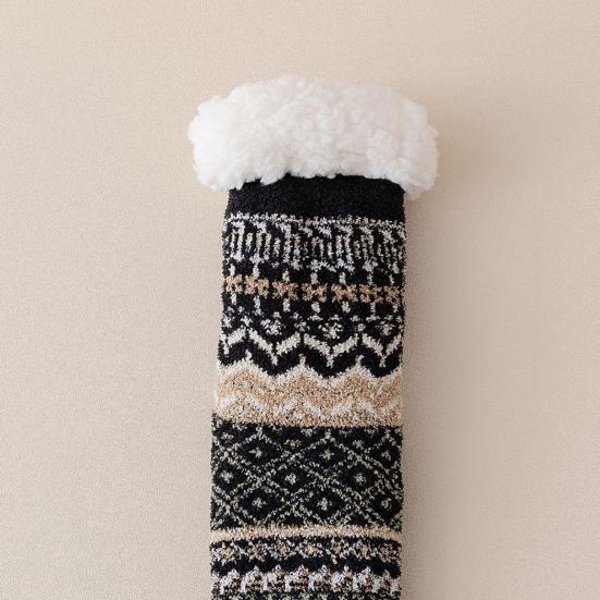 1 Pair Women Winter Socks Lamb Velvet Floor Socks Retro Ethnic Style Autumn Winter Calf Socks Daily Wear