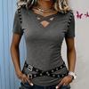Summer new women's casual V-neck metal strap design short-sleeved T-shirt
