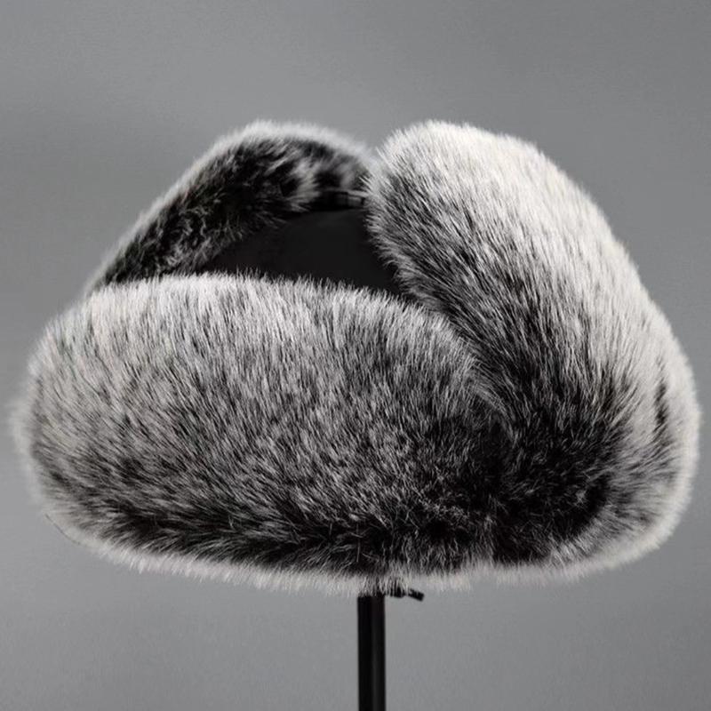 Furry Trapper Hat with Ear Flaps Windproof Winter Hunting Hat Furry Lined Winter Earflaps Hat Cycling Hat for Men Women