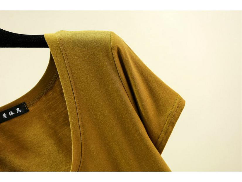 Dámský modální top s U výstřihem a polovičním rukávem - Jednobarevný, nadměrná velikost, letní tričko