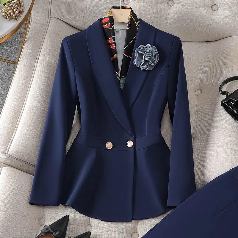Women's Spring and Autumn Occupational Suit Design Temperament Suit Jacket + Western Pants Two Piece Set