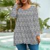Women's Fashion Large Size Round Neck Long Sleeve Casual Print Loose Pullover Top