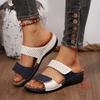 Women's White & Golden Synthetic Cover Slip-On Sandals - Open-Toe Flat Heel with Breathable Perforations, Cushioned Insole, Comfortable Footwear