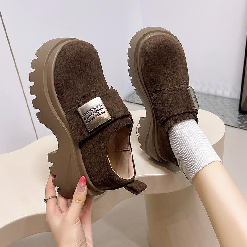 Small Man Increases Height, Thick-soled Retro Women's Autumn New Big Head and Small Leather Shoes Are Versatile