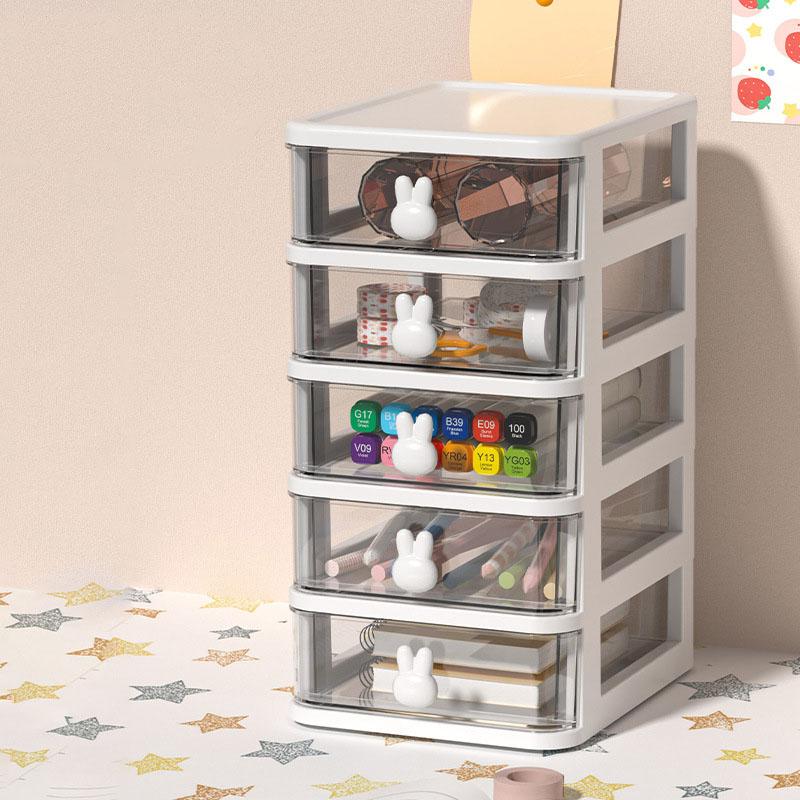 Cartoon Desktop Storage Box Transparent Pink Drawer Desk Plastic Mini Storage Box Rabbit Stationery Makeup Organizaation