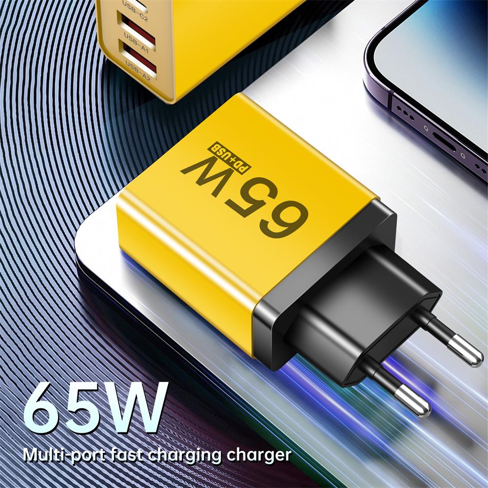 65W USB Type C Charger Fast Charging EU/US/UK Plug Travel Charger for IPhone Samsung Xiaomi 4 Ports Phone Quick Charger Adapter