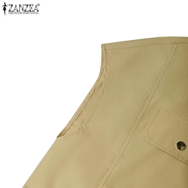 ZANZEA Women Casual Turn Down Collar Loose Summer Short Sleeve Blouse