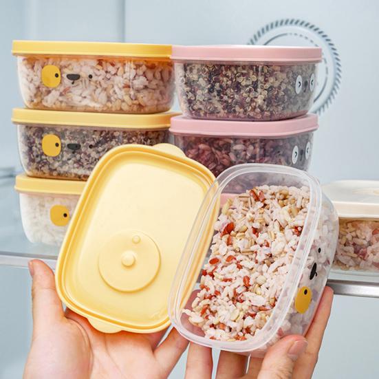 Food Storage Container Transparent No Odor Microwave Box Highly Sealed Oblong Shape Storage Vegetable Cartoon Printing Food