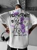 Summer New Mens Teddy Bear Graffiti Print Comfortable and Breathable Round Neck Tshirt This Is an Outdoor Versatile Street St