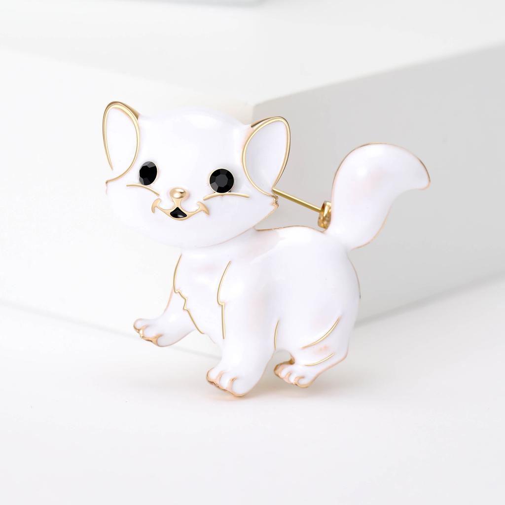Fashion Enamel Kitten Brooches for Women Rhinestone Animal Pin Cat Lapel Pins Event Party Gifts Decoration Clothes Accessories
