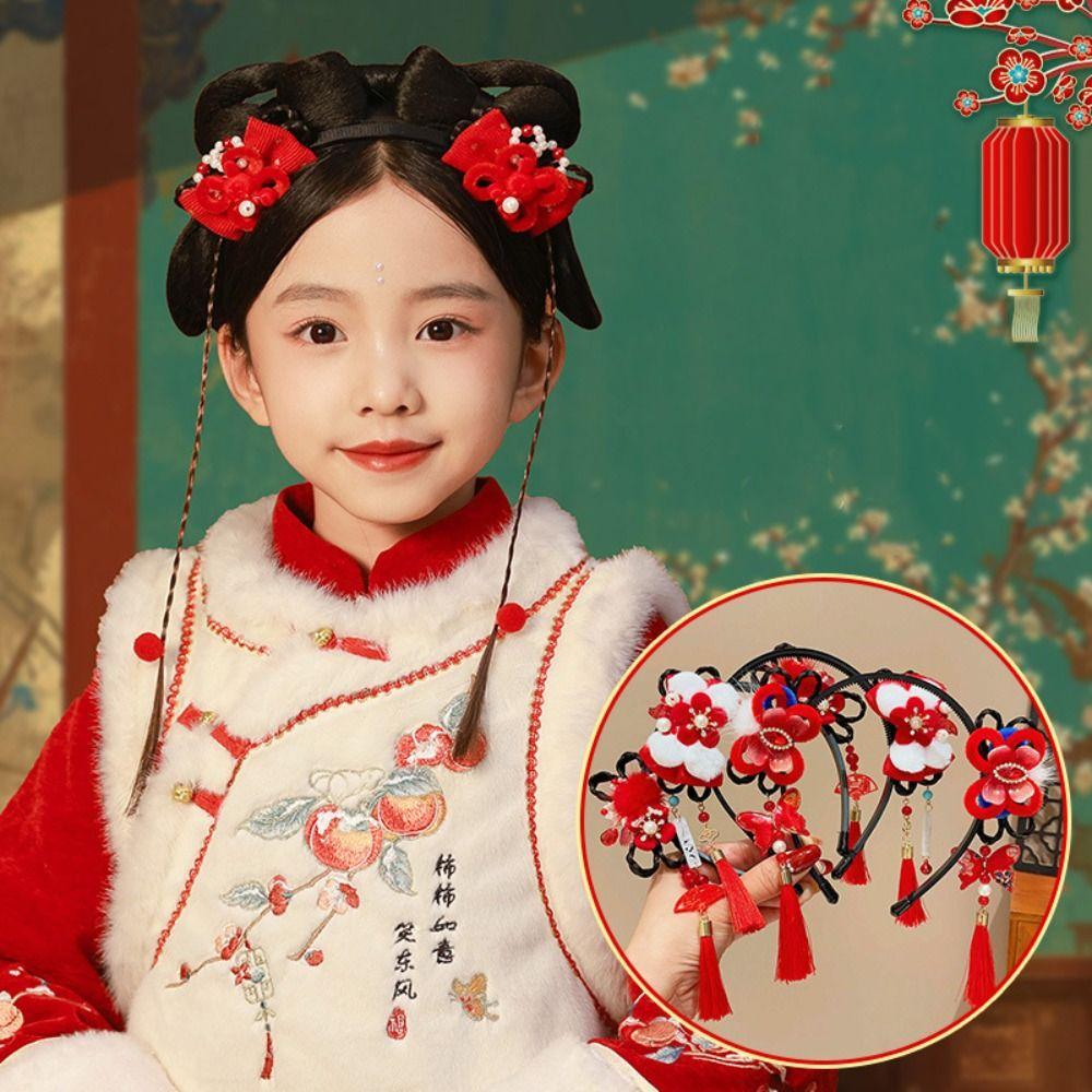 Tassel Chinese New Year Headwear Braid Hair Hanfu Hair Sticks All-match Red Bow Hairband  Baby