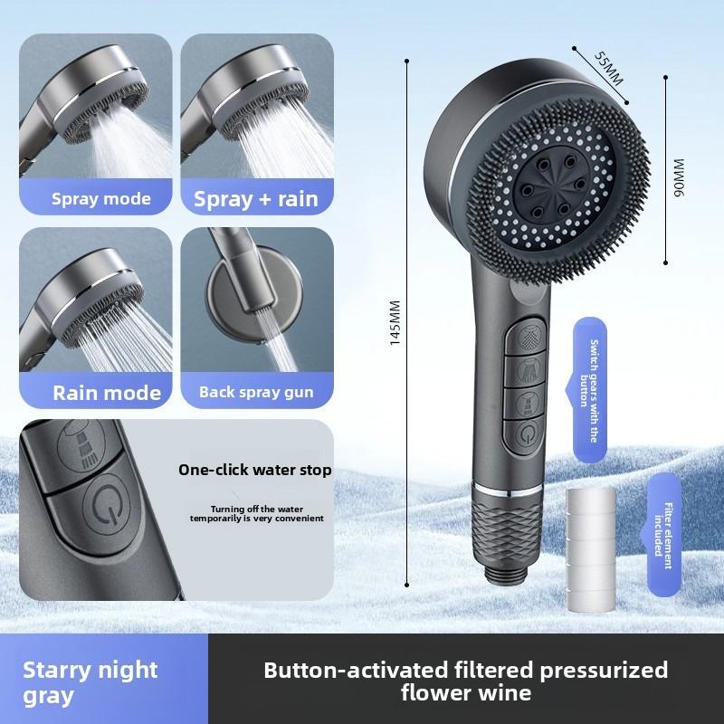 Piano Pressure Boost Shower Head Multifunction Rain Spray For Home Bathing And Massage