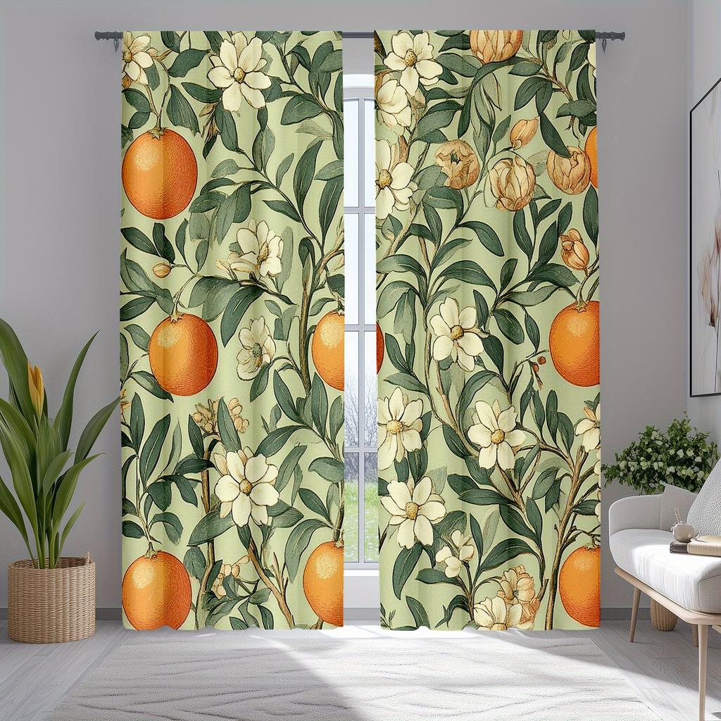 Orange Zitrusfrucht Muster Vorhänge Polyester Stoff Geeignet Schlafzimmer Wohnzimmer Dekoration Vorhang Hergestellt Aus Waschbar Groß Fertig