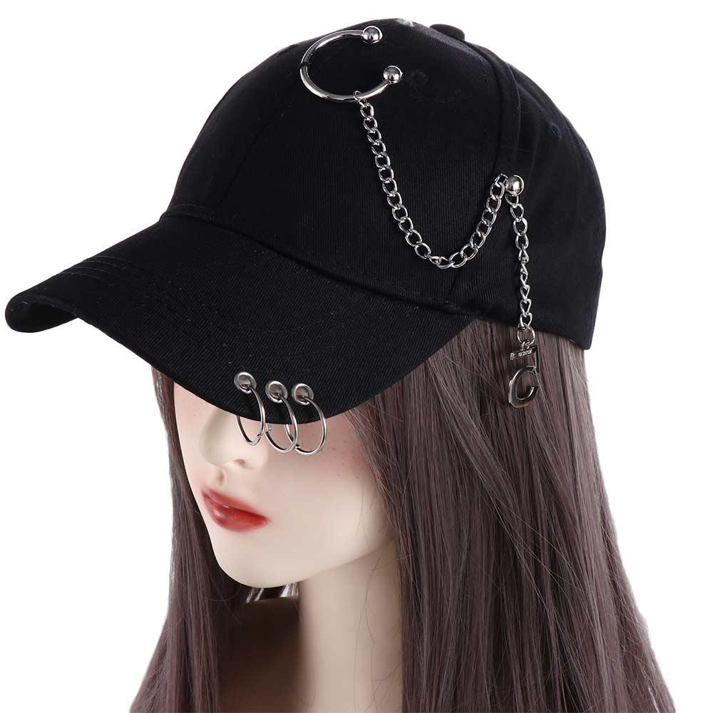 Korean Adjustable Male Chain Outdoor Girls Cotton Snapback Hats With Ring Visors Cap Baseball Cap