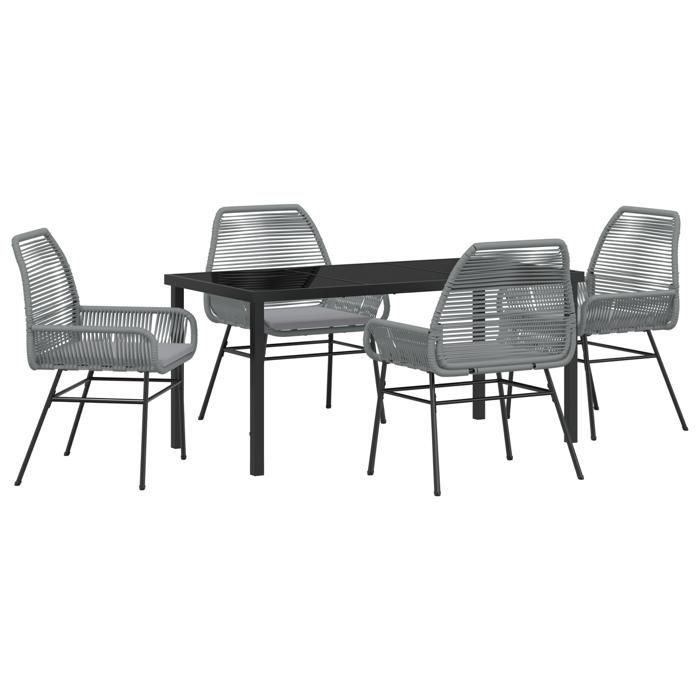 VidaXL Ensemble de Salle à Manger de Jardin de 5 Pièces avec Coussins Gris Poly Rattan 3380886