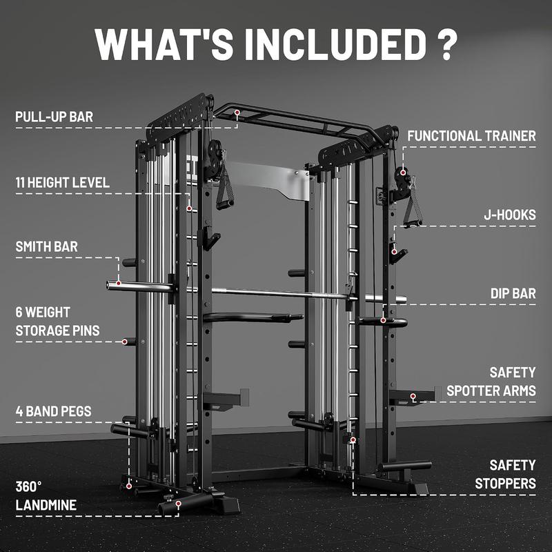 Smith Machine for Home Gym, Multi-Function M12 Power Cage with Cable Crossover System, Squat Rack with Smith Bar, Customized