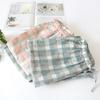 Couple plaid pajama pants, new spring, autumn and summer men's and women's gauze comfortable and fresh pajama pants, Japanese long home pants