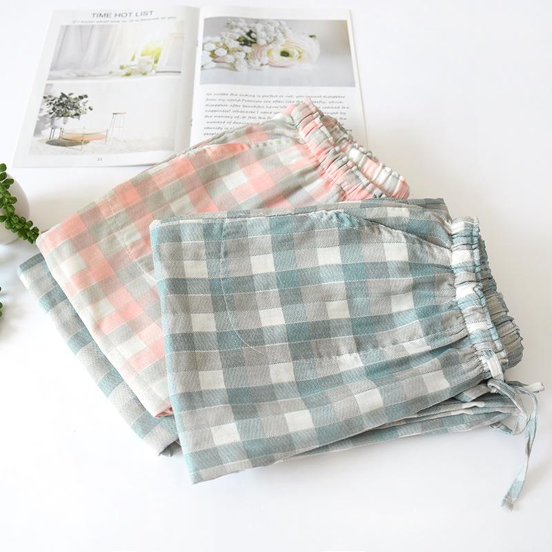 Couple plaid pajama pants, new spring, autumn and summer men's and women's gauze comfortable and fresh pajama pants, Japanese long home pants