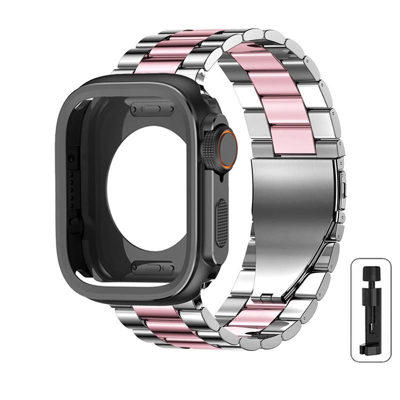 Alloy Case+Stainless Steel Strap For Apple Watch Ultra 2 1 49mm 46mm 45mm 44mm Hollow Out Protective Cover For Iwatch 10 9 8 7 6