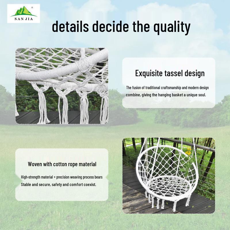 Nordic-Style Indoor/Outdoor Hanging Chair Hammock – Adult and Children's Woven Swing Basket