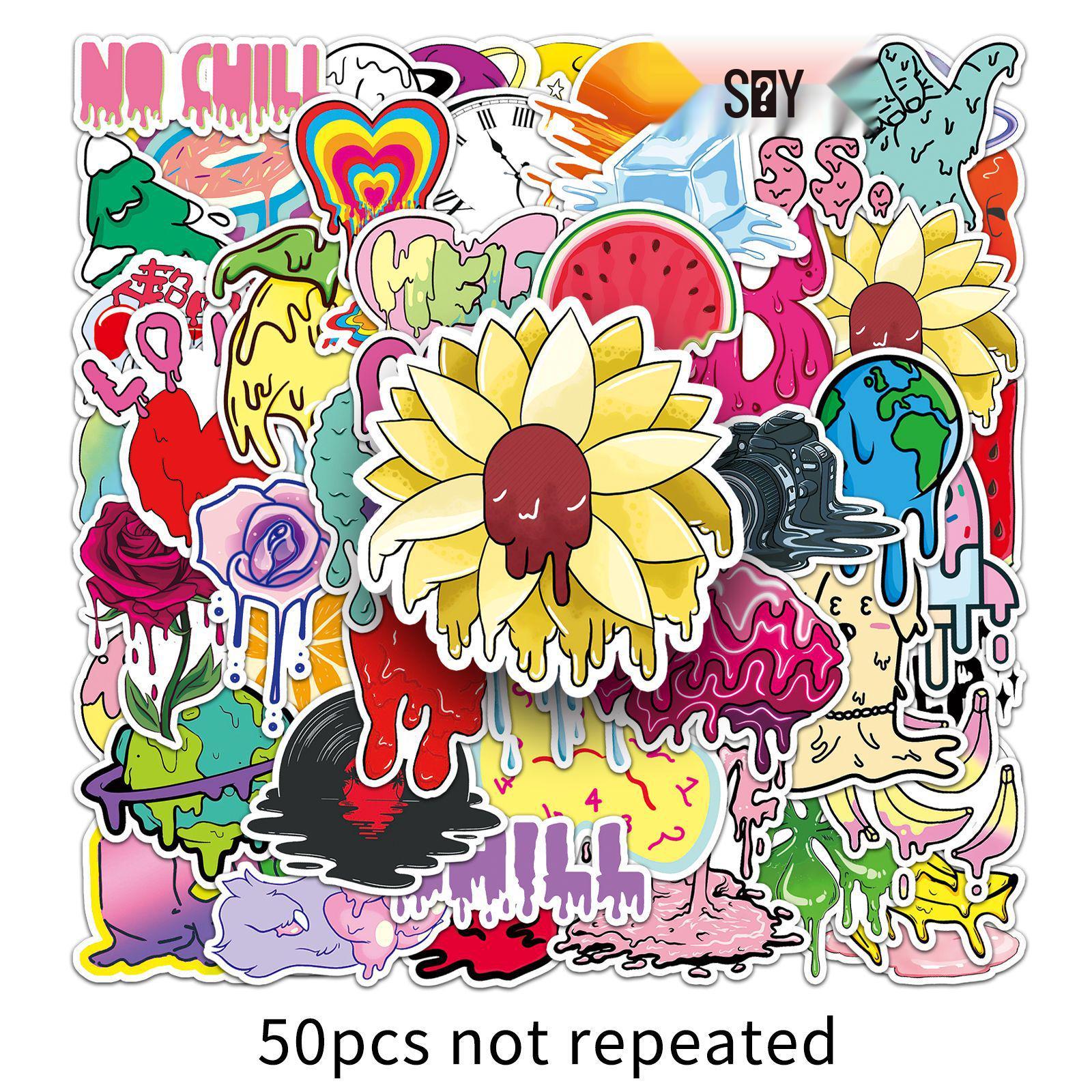 50 Cool Waterproof Cartoon Stickers - Trendy Graffiti Designs for Notebooks, Journals, and Luggage