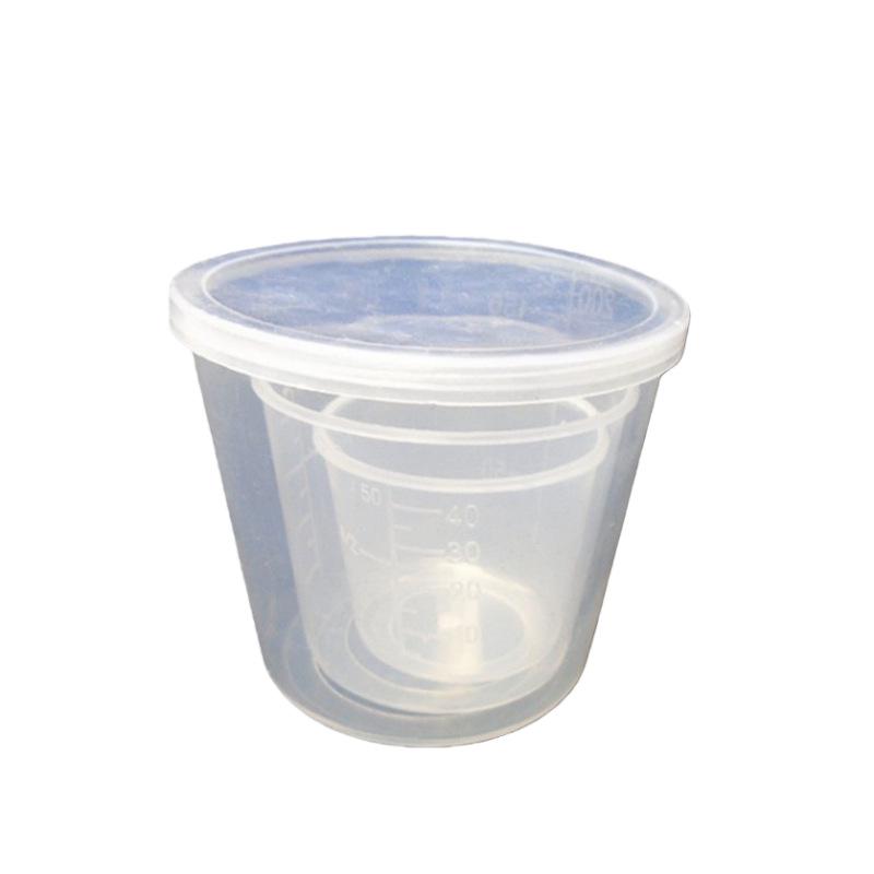 Trzyczęściowy plastikowy zestaw kubków miarowych z pokrywkami i podziałką - 200 ml, 100 ml, 50 ml