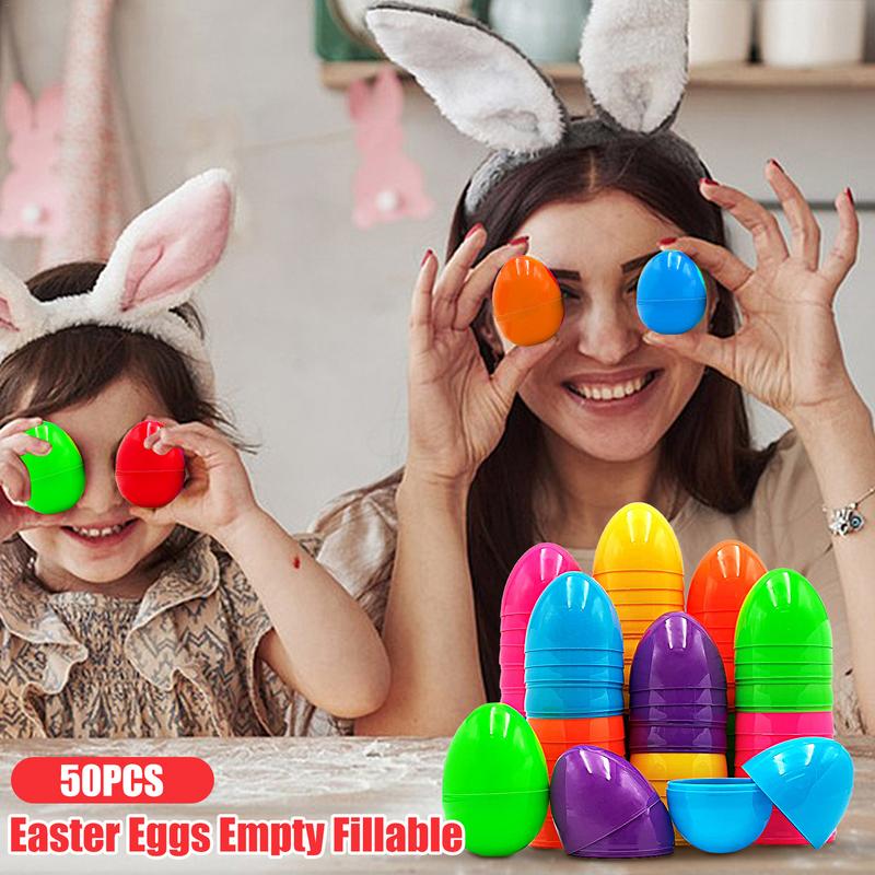 50 Pcs Easter Eggs Empty Fillable Colorful Bright Fake Eggs Colorful Candies Gift Packaging Boxes Easter Party Home Decorations