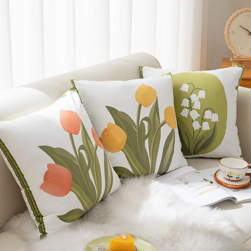Custom Design Tulip Dutch Plush Eco-Friendly Printed Bohemian Style Throw Pillow Cover for Home & Hotel Use