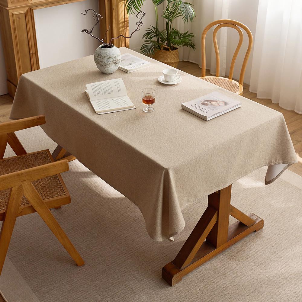 Modern Chinese Style Cotton Linen Tablecloth - Solid Color Rectangular Design for Dining or Tea Room