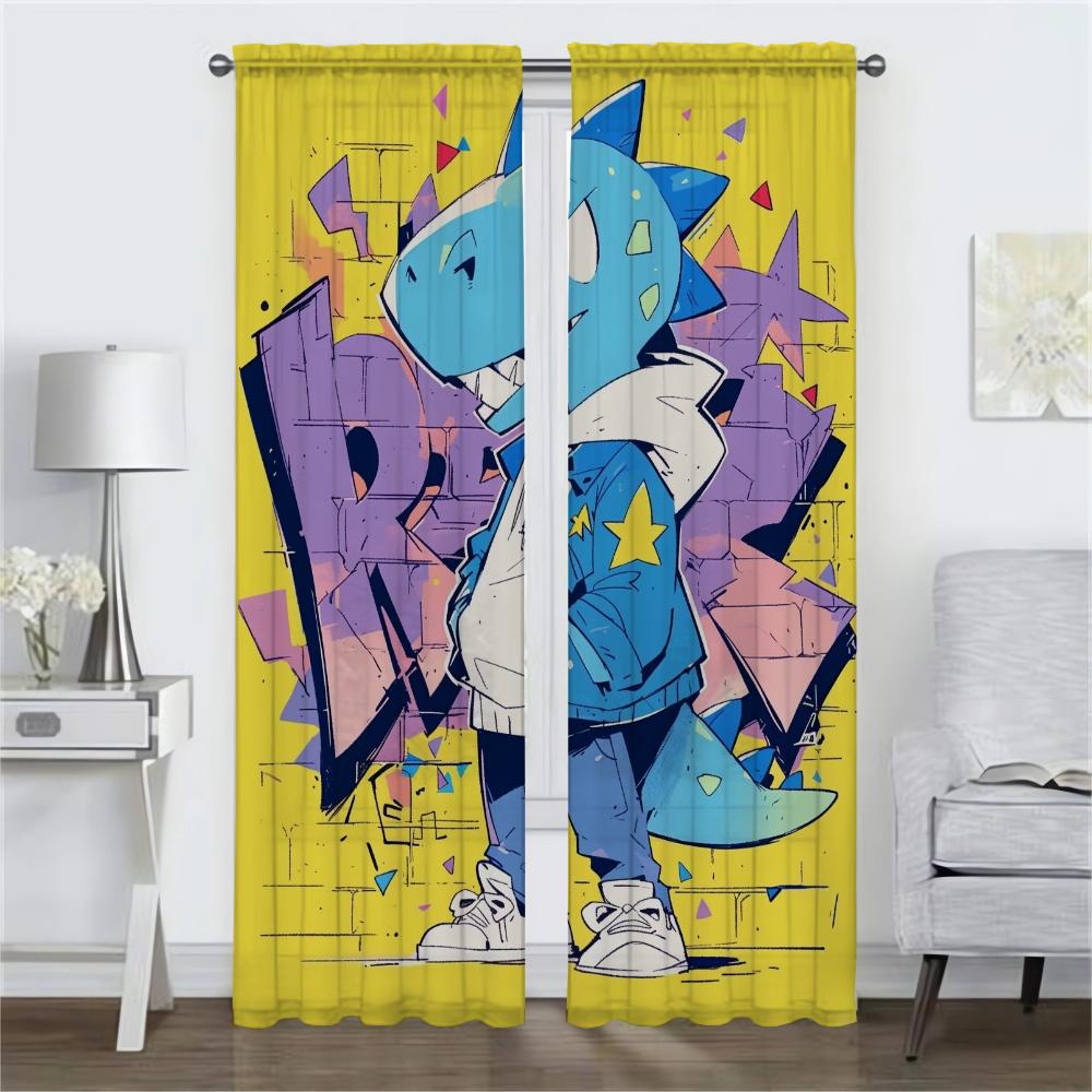 Cute Tyrannosaurus Anti-mosquito Curtains 2 Pieces Blackout Curtains for Living Room Curtain Tulle for Bedroom Shades Partition