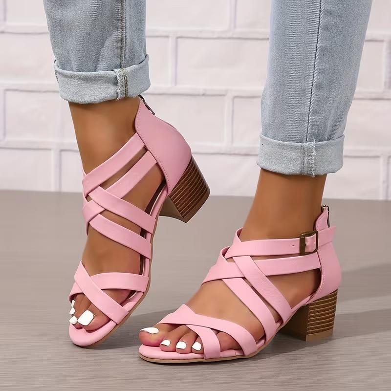 Cross-Tied Criss Cross Sandals Heels for Women Cutout Zip Up Open toe Block Heel Heels Sandals with Heels for Women