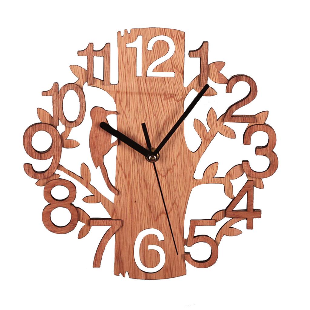Tree Shape Wood Wall Clock Double Layered 3D Tree Shape Silent Wall Clock for Office Living Room Bedroom Decor Type A
