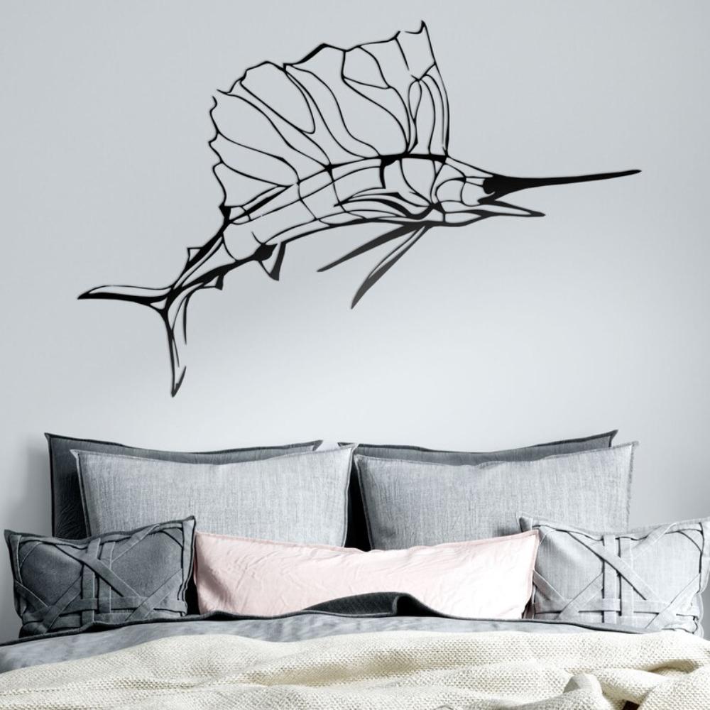 Swordfish Metal Wall Art, Nautical Line Art Decor for Home